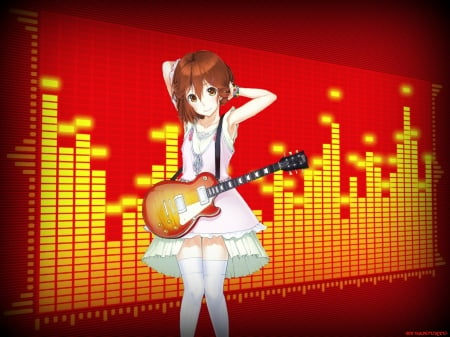 Hirasawa Yui - pretty, anime, kawaii, female, dress, yui hirasawa, yui, k-on, short hair, guitar, nice, hirasawa, hirasawa yui, gown, anime girl, kon, girl, sundress, lovely, brown hair, sweet, k on, cute, adorable