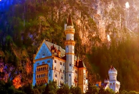 Castle - bavaria, red, castle, mountagne, photo, germany