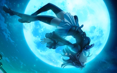 ange ushiromiya - moon, anime, original, girl, ange ushiromiya, stars, Umineko no Naku Koro ni, lights, sky