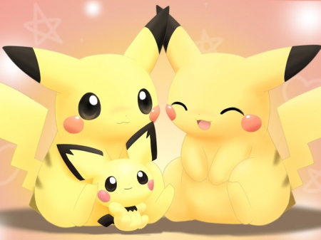 Pikachu Family - Pikachu, Family, Pokemon, Cartoon, Pichu, Anime