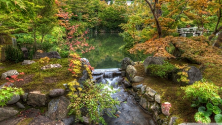 Japanese Garden - river, HD, Japan, garden