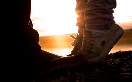 romantic sunset kiss - abstract, kiss, couple, romantic, photography, sweet, sunset, original