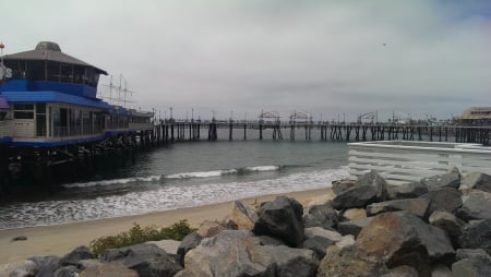 Redondo Pier - pier, beach, california, clouds, redondo, water