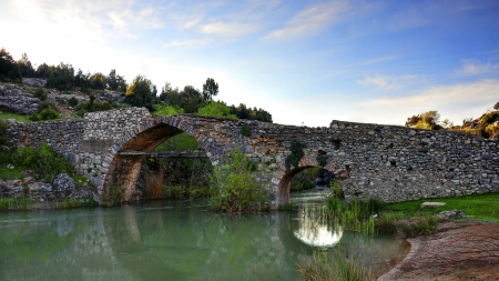 ancient stone bridge - ancient, river, arches, stones, bridge