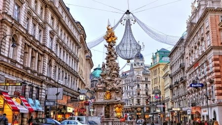 vienna austria during the holidays - monument, traffic, shops, decorations, city, holidays