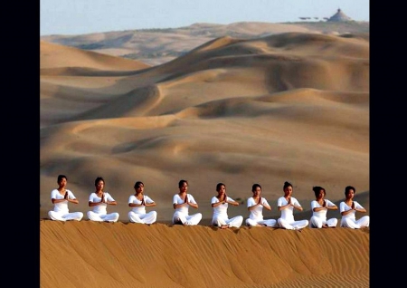 meditation - girls, white, meditation, desert, dream