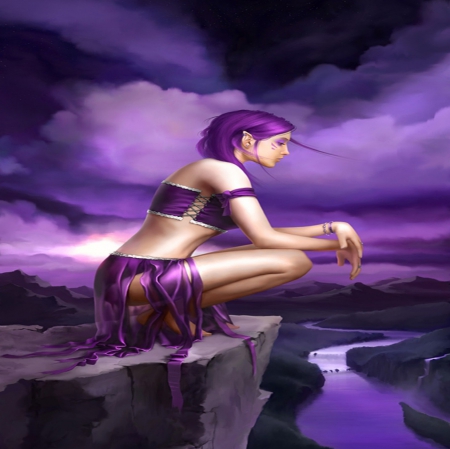 PURPLE ELF - purple, elf, female, hair