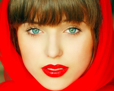 Pretty face - woman, face, lips, red, hood, model