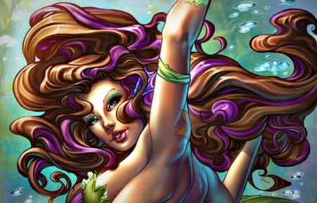 Mermaid - purple, pink, water, comics, ocean, girl, redhead, fantasy, mermaid, sea, woman, underwater, green