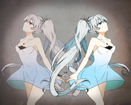 Weiss Schnee - white, red eyes, twins, girl, blue eyes, anime, weiss schnee