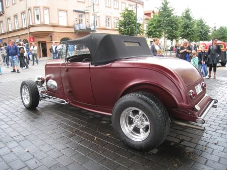 Hot Rod - hot-rod, sky, building, street, people, trees, town