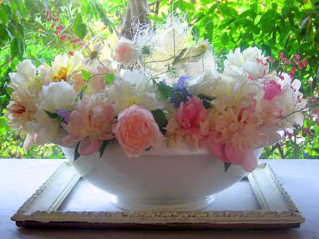 Bowl of blooms for Sakura Lee - white, flowers, pink, bowl