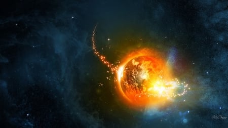 Sky on Fire - moon, galaxies, hot, stars, space, planets, fire, sun, sky