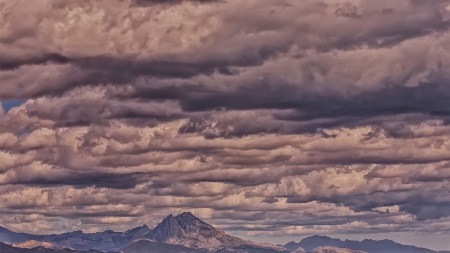 glorious cloudy sky - sky, mountains, pink, clouds