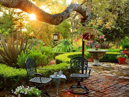 garden - beauty, sun, table, green, garden