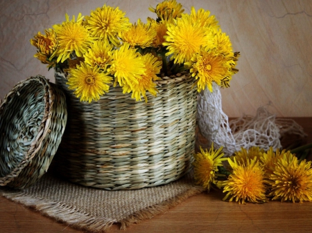 Still life - flowers, basket, yellow, still life