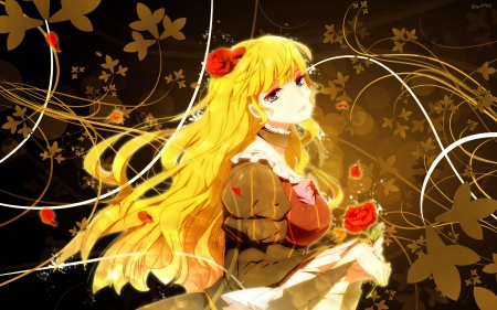 Anime - girl, anlie, flower, goldenhair