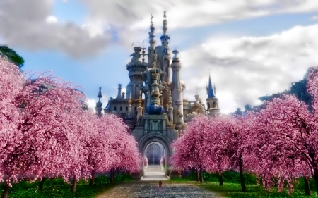 Castle - flowers, photo, castle, trees