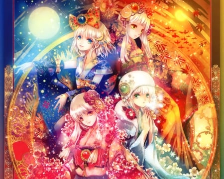 4 Seasons - cute, maiden, beautiful, hot, anime girl, girl, lady, pretty, beauty, sweet, anime, team, long hair, group, nice, lovely, sexy, female