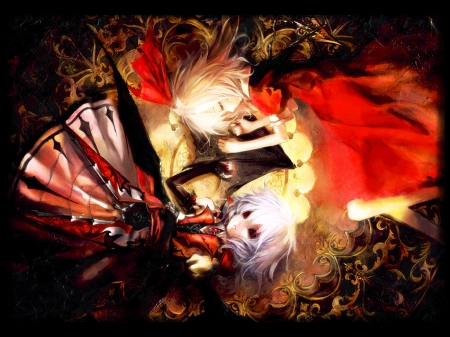 Evil Twins - sleeping, remilia scarlet, scary, female, hot, creepy, eerie, anime girl, gloom, laying, touhou, anime, horror, sister, short hair, flandre scarlet, sexy, creep, gloomy, lying, girl, lay, gown, sleep, scare, twins, dress