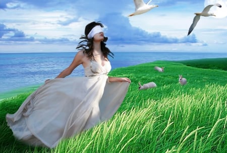 Guiding Birds - woman, girl, serene, photography, wallpaper, fantasy, art, photoshop, beautiful, digital