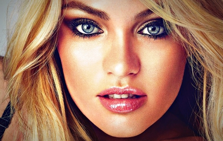 Candice Swanepoel  - portrait, girl, blonde, beauty, pink, woman, model, Candice Swanepoel, face, blue eyes