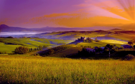 EVENING at TUSCANY PRAIRIE - scenery, tuscany, prairie, sunset