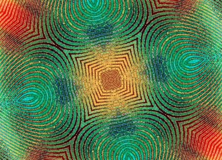 Green dream mandala - gold, red, fractal, Green