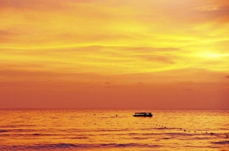 Fire Sunset - ocean, beach, sundown, paradise, tropical, sunset, fire, exotic, view, evening, island, twilight, orange, dusk, sea