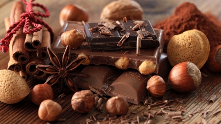 * Chocolate and nuts * - nuts, yummy, tasty, sweet, chocolate