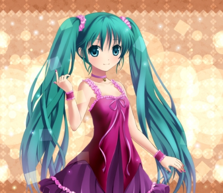 Hatsune Miku - hot, sundress, anime girl, elegant, sparks, hatsune miku, lady, sexy, light, long hair, divine, vocaloids, glow, vocaloid, beautiful, sweet, dress, nice, beauty, female, twintail, gorgeous, pretty, anime, miku, cute, twin tail, maiden, girl, twintails, lovely, gown, hatsune, kawaii, twin tails, sublime, green hair