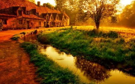 Autumn - river, photo, house, trees, autumn