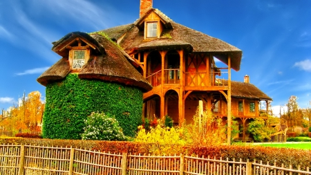 House - red, sky, flowers, photo, house, green