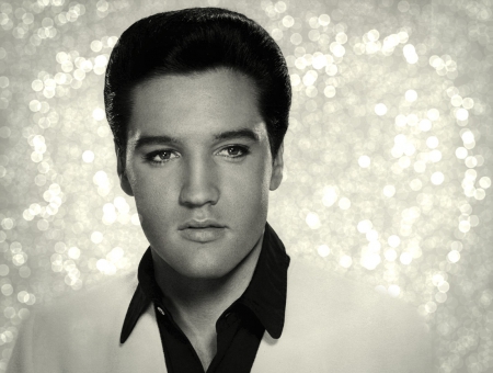 Elvis Presley - actor, by cehenot, elvis presley, singer, man, male, music, black, white, glitter, movie