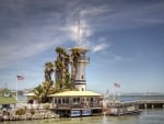 lighthouse on forbes island on fishermans wharf san francisco