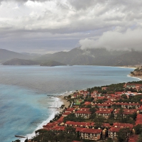 beautiful red roofed seaside town