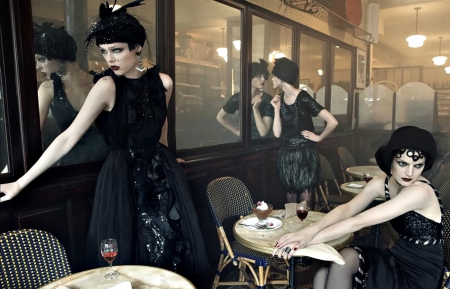 Coco Rocha - coco rocha, retro, black, model, hat, girl, woman, dress