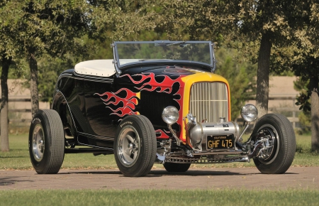 Hotrod Roadster - classic, conv, black, flames