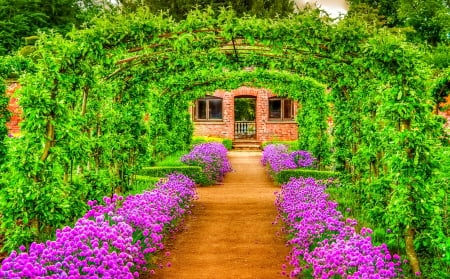 Tunnel - trees, flowers, house, tunnel, photo