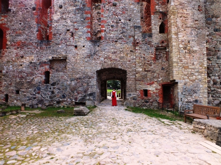 Woman in red. - nature, girl, people, history