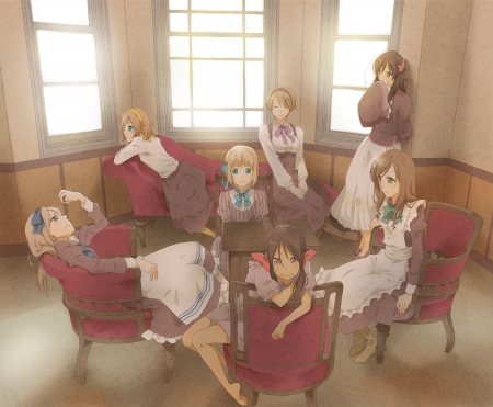 Hetalia girls - hetalia axis pwoers, taiwan aph, liechtenstein aph, belgium aph, anime, manga, hetalia, group, seychelles aph, belarus aph, female, hungary aph, ukraine aph