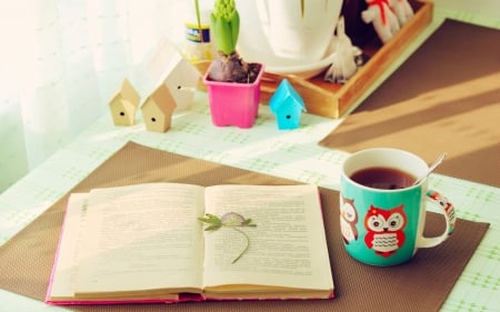 Lovely afternoon - afternoon, book, lovely, table, things, cup