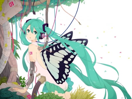 miku with wings - anime, miku, butterfly, cute