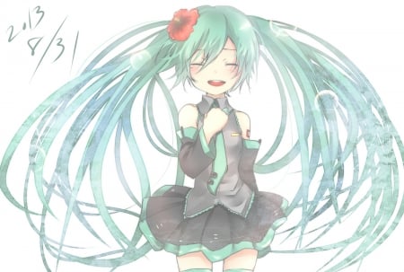 ~Hatsune Miku~ - hatsune miku, blue hair, vocaloid, anime, long hair, flower, ponytails