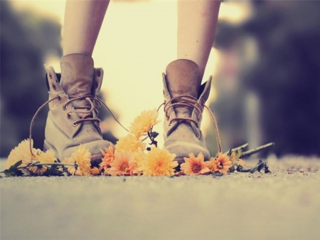 Boots - flowers, street, legs, boots, fashion, walk