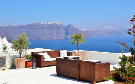 Santorini Island View - warm, greek, sea, island, ocean, santorini, white, holiday, view, greece, paradise, sun