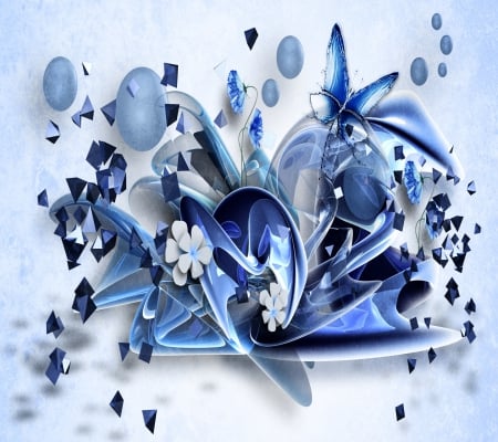 Blue Nice - flowers, fantasy, blue, balls, butterfly, nice, fantasy arts, blue dreams