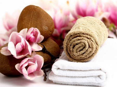 Tender life - flowers, towel, pink, spa