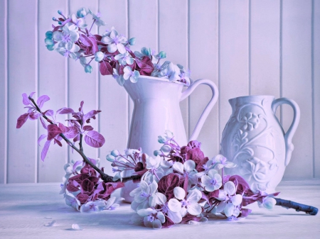 Still life - flowers, white, jar, still life