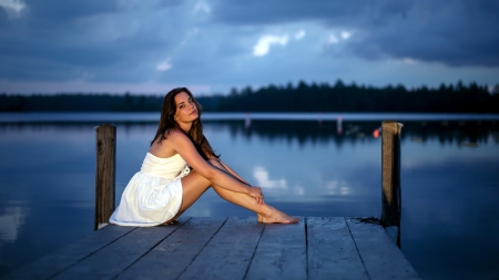 BY THE LAKE - lake, legs, woman, beauty